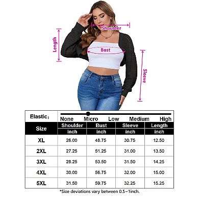 Women's Plus Size Cropped Long Sleeve Hollow Out Knit Casual Cardigan