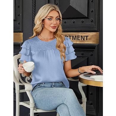 Women's Summer Short Sleeve Crewneck Top Blouse T-Shirt
