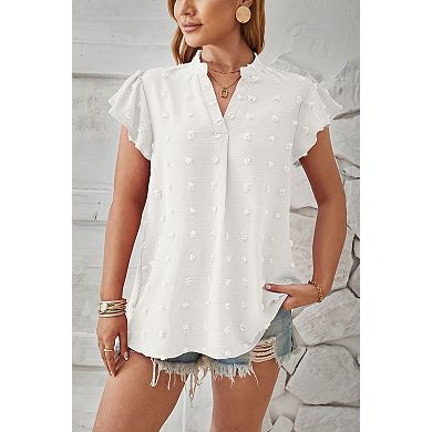 Women's Short Sleeve V Neck Chiffon Blouse Loose Fit Top Blouse T-Shirts