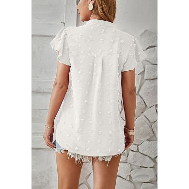 Women's Short Sleeve V Neck Chiffon Blouse Loose Fit Top Blouse T-Shirts