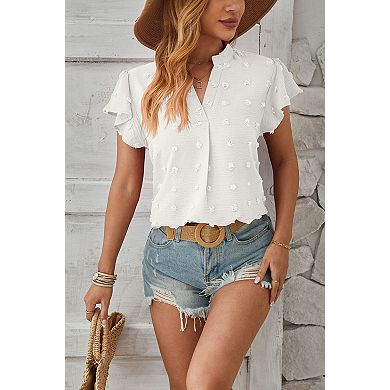 Women's Short Sleeve V Neck Chiffon Blouse Loose Fit Top Blouse T-Shirts