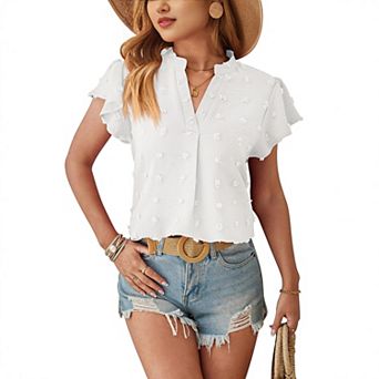 Women's Short Sleeve V Neck Chiffon Blouse Loose Fit Top Blouse T-Shirts