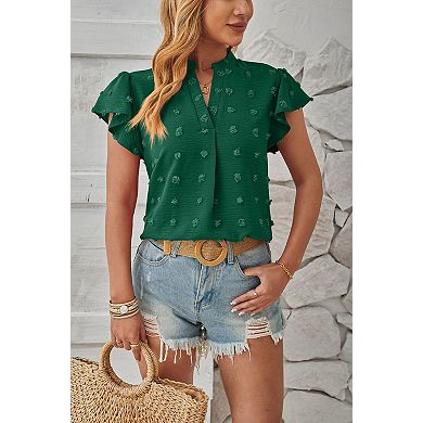 Women's Loose Fit Top V Neck Short Sleeve Chiffon Blouse