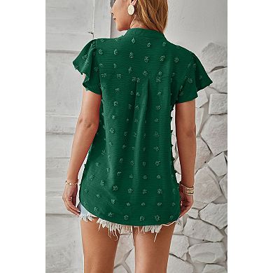 Women's Loose Fit Top V Neck Short Sleeve Chiffon Blouse