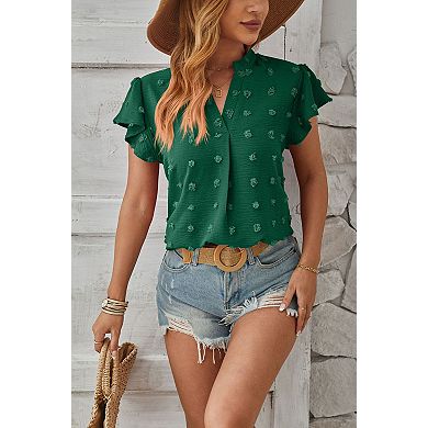 Women's Loose Fit Top V Neck Short Sleeve Chiffon Blouse