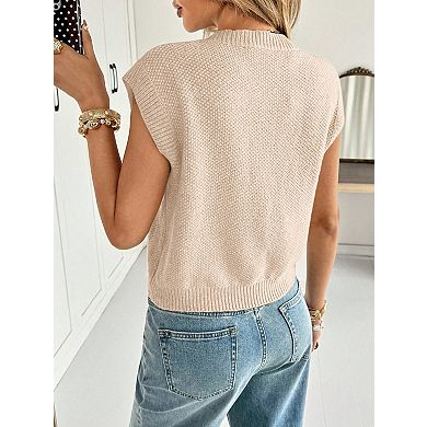 Women's Sweater Vest Crewneck Knit Cap Sleeve Pullover Top