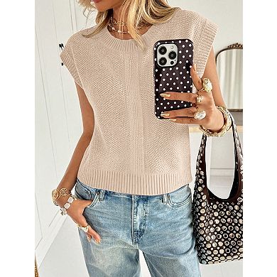 Women's Sweater Vest Crewneck Knit Cap Sleeve Pullover Top