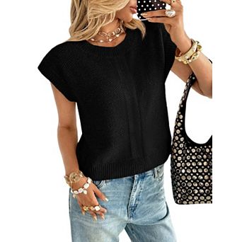 Women's Sweater Vest Crewneck Knit Cap Sleeve Pullover Top