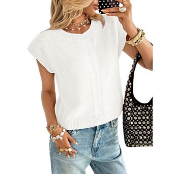 Women's Sweater Vest Crewneck Knit Cap Sleeve Pullover Top