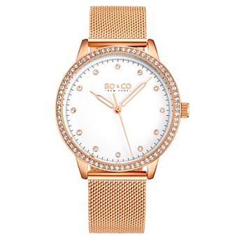 Madison 5514 38mm Stainless Steel Watch with Crystal Markers and Bezel, Mesh Bracelet
