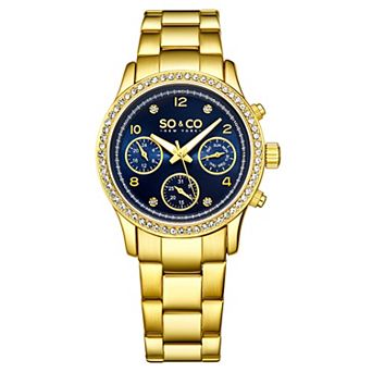 Madison 5567 Chrono 38mm Stone Studded Watch with Luminous Hands and Crystal Markers