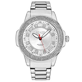 Madison 5565 48mm Quartz Watch with Crystal Studded Bezel and Silver Dial