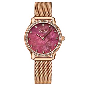 Chelsea 5586 34mm Crystal Studded MOP Watch with Mesh Strap