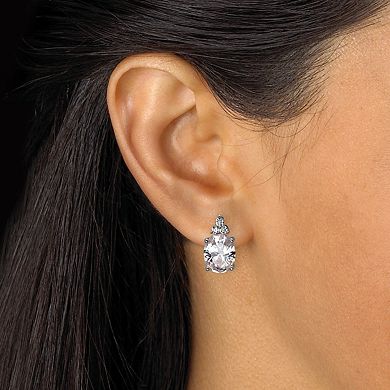 13.22 TCW Platinum-Plated Cubic Zirconia Earrings and Necklace Set 18"-20"