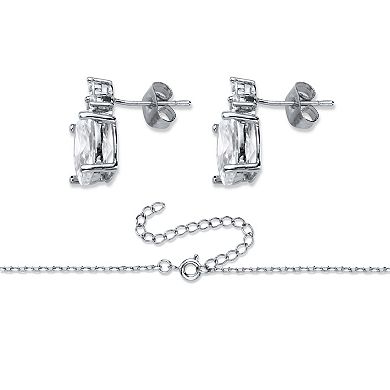 13.22 TCW Platinum-Plated Cubic Zirconia Earrings and Necklace Set 18"-20"