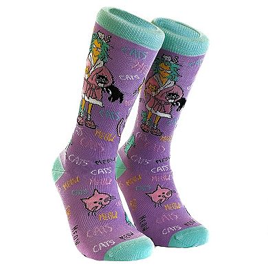 Womens Cat Lady Sock Funny Novelty Cute Pet Face Cool Kitty Funky 90s