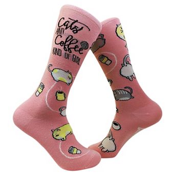 Women's Cats and Coffee Kind Of Girl Funny Novelty Crew Socks Kawaii Kittens
