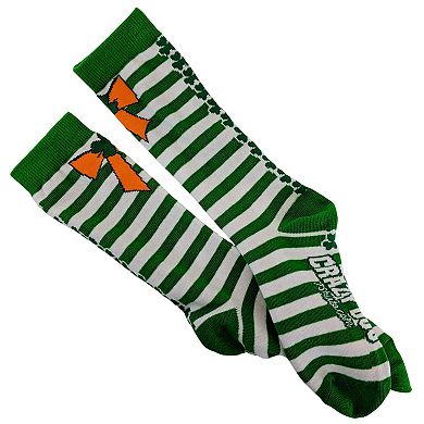 Womens Orange Bow Green Stripe Socks Saint Patricks Day Cute Novelty Fun Feet