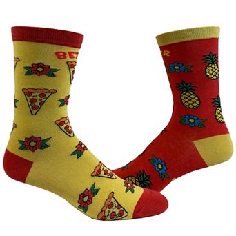 Women's Better Together Hawaiian Pizza Socks Funny Pineapple and Pizza Graphic Novelty Footwear