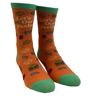 Women's Let's Eat Our Feelings Socks Funny Snacks Junk Food Hot Dog Pizza Cheeseburger Footwear
