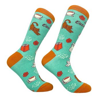 Women's Life Essentials Coffee Cats Books Socks Funny Pet Cat Animal Lover Graphic Novelty Footwear
