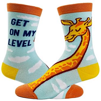 Women's Get On My Level Socks Funny Tall Giraffe Novelty Graphic Footwear