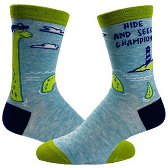 Women's Hide and Seek Champion Socks Funny Loch Ness Monster Novelty Graphic Footwear