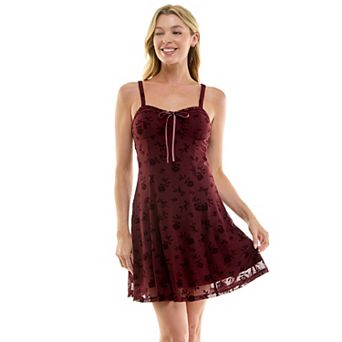 Juniors' Lily Rose Mesh Flocked Molded Cup Mini Dress
