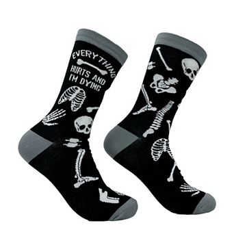 Women's Everything Hurts and Im Dying Socks Funny Sarcastic Skeleton Graphic Footwear