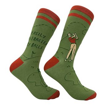 Men's Easily Distracted By Balls Golf Socks Funny Sarcastic Golfing Graphic Novelty Footwear for Men
