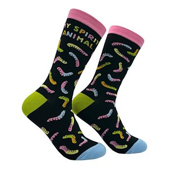 Women's My Spirit Animal Gummy Worm Socks Funny Sarcastic Candy Graphic Novelty Footwear for Ladies