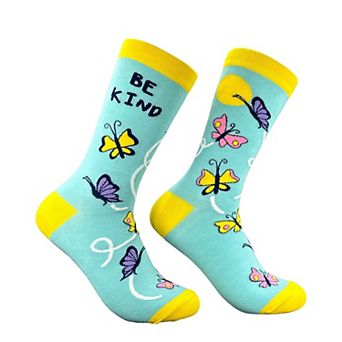 Women's Be Kind Socks Funny Beautiful Butterfly Graphic Novelty Footwear For Ladies