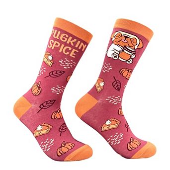 Women's Pugkin Spice Socks Funny Sarcastic Dog Graphic Novelty Footwear For Ladies
