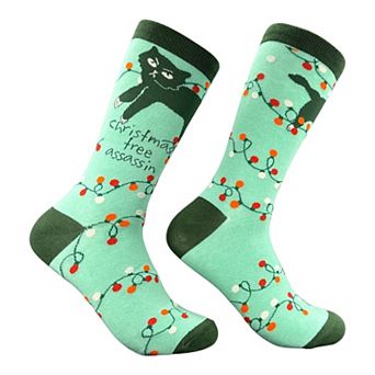 Women's Christmas Tree Assassin Socks Funny Sarcastic Xmas Graphic Novelty Cat Footwear For Ladies