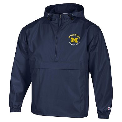 Men's Champion Navy Michigan Wolverines Packable Hooded Windbreaker Half-Zip Jacket