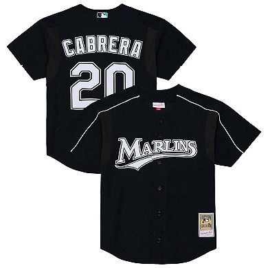 Men's Mitchell & Ness Miguel Cabrera Black Florida Marlins 2003 Cooperstown Mesh Batting Practice Button-Up Jersey