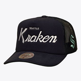 Men's Mitchell & Ness Navy Seattle Kraken Head Coach Trucker Adjustable Hat