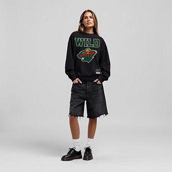 Women's Mitchell & Ness Black Minnesota Wild Core Oversized Sweatshirt