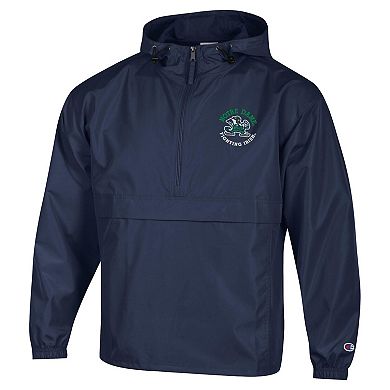 Men's Champion Navy Notre Dame Fighting Irish Packable Hooded Windbreaker Half-Zip Jacket