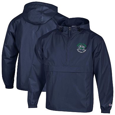 Men's Champion Navy Notre Dame Fighting Irish Packable Hooded Windbreaker Half-Zip Jacket