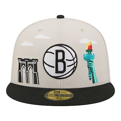 Men's New Era Tan/Black Brooklyn Nets Localized City Icon 59FIFTY Fitted Hat