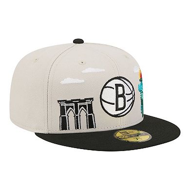 Men's New Era Tan/Black Brooklyn Nets Localized City Icon 59FIFTY Fitted Hat