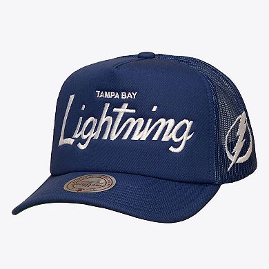 Men's Mitchell & Ness Blue Tampa Bay Lightning Head Coach Trucker Adjustable Hat