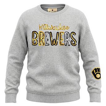 Girls Youth Soft as a Grape Heather Gray Milwaukee Brewers Nantucket Sequin Fleece Crewneck Sweatshirt
