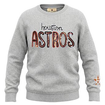 Girls Youth Soft as a Grape Heather Gray Houston Astros Nantucket Sequin Fleece Crewneck Sweatshirt