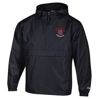 Men's Champion Black Ohio State Buckeyes Packable Hooded Windbreaker Half-Zip Jacket