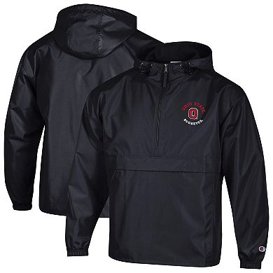 Men's Champion Black Ohio State Buckeyes Packable Hooded Windbreaker Half-Zip Jacket