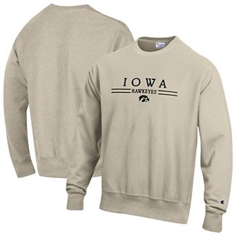 Men's Champion Oatmeal Iowa Hawkeyes Reverse Weave Crewneck Sweatshirt