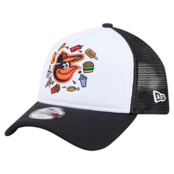Youth New Era White/Black Baltimore Orioles Food A-Frame 9FORTY Trucker Adjustable Hat