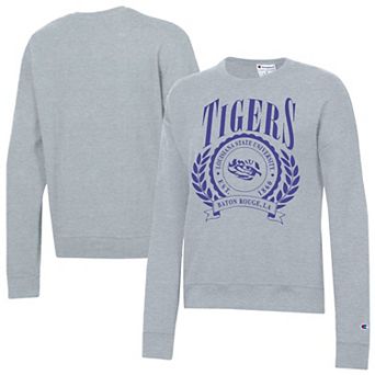 Women's Champion Heather Gray LSU Tigers Academic Crest Powerblend Crewneck Sweatshirt